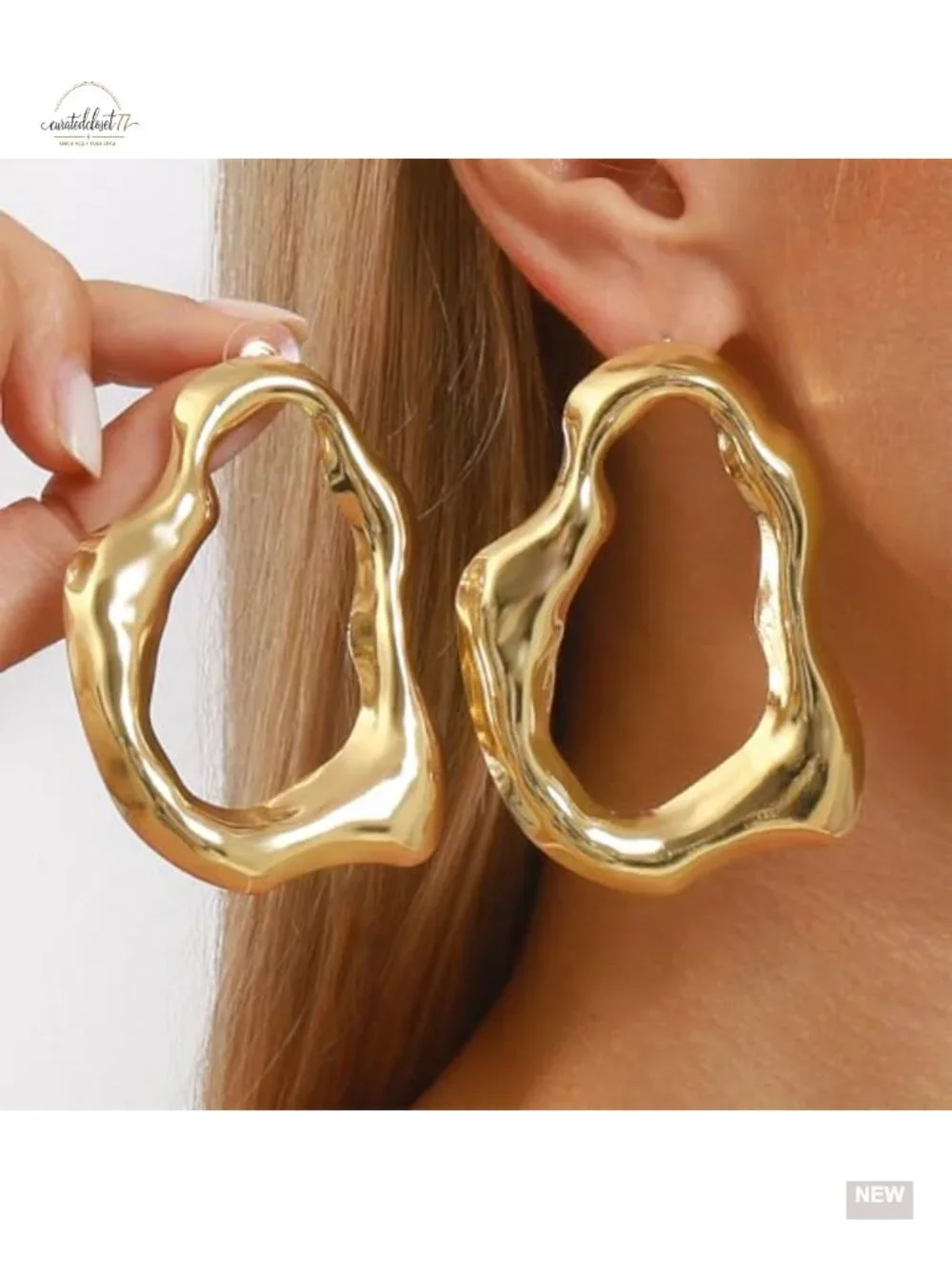 Chunky Irregular Circle Stud Earrings Lightweight Hollowed Design Party Jewelry